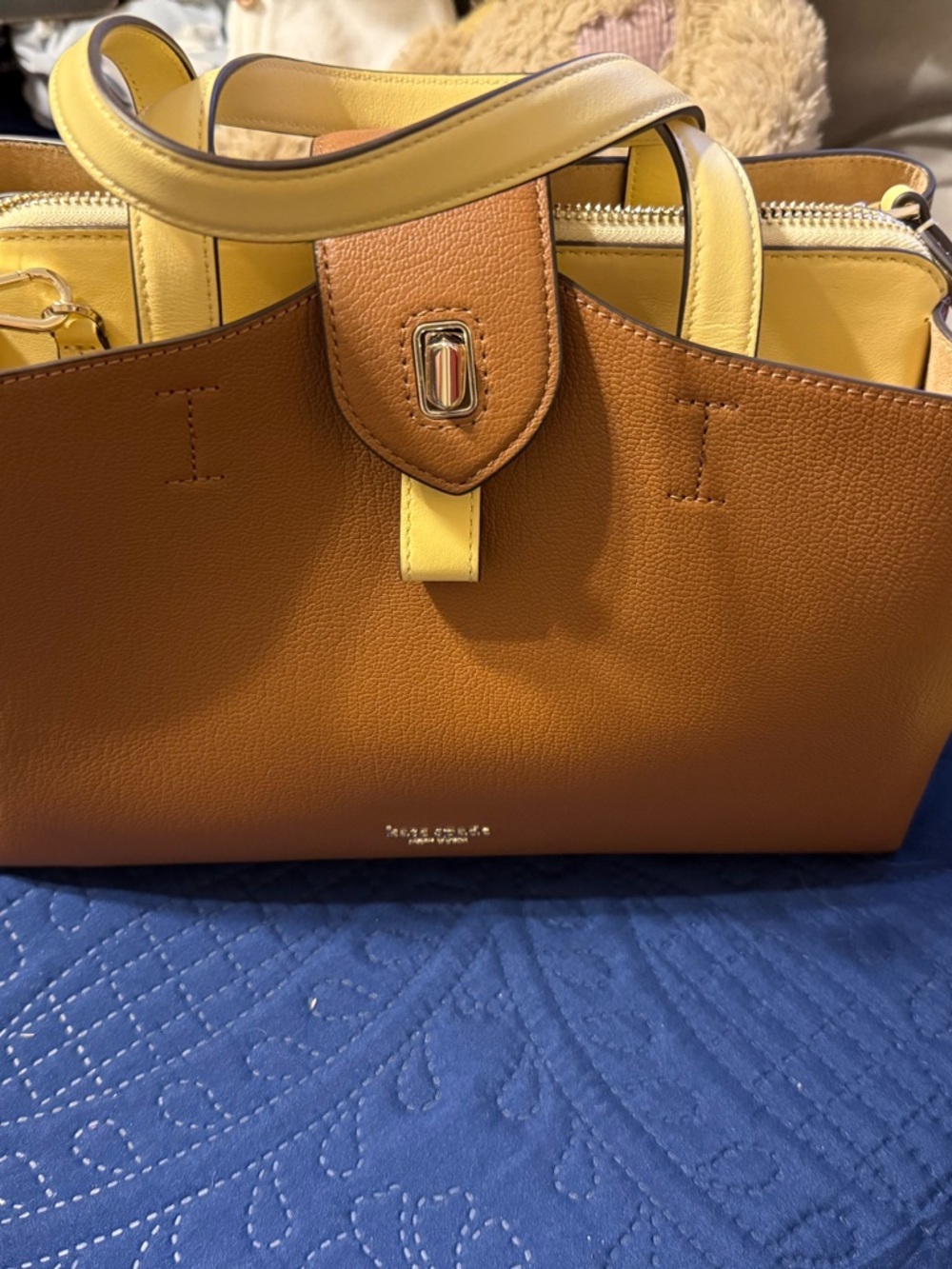 Two-Tone Brown and Yellow Women’s Leather Tote Bag